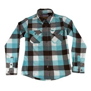 Dixxon Flannel Shirt‎ Womens Small The Pier Bowl Blue Brown White D-Tech